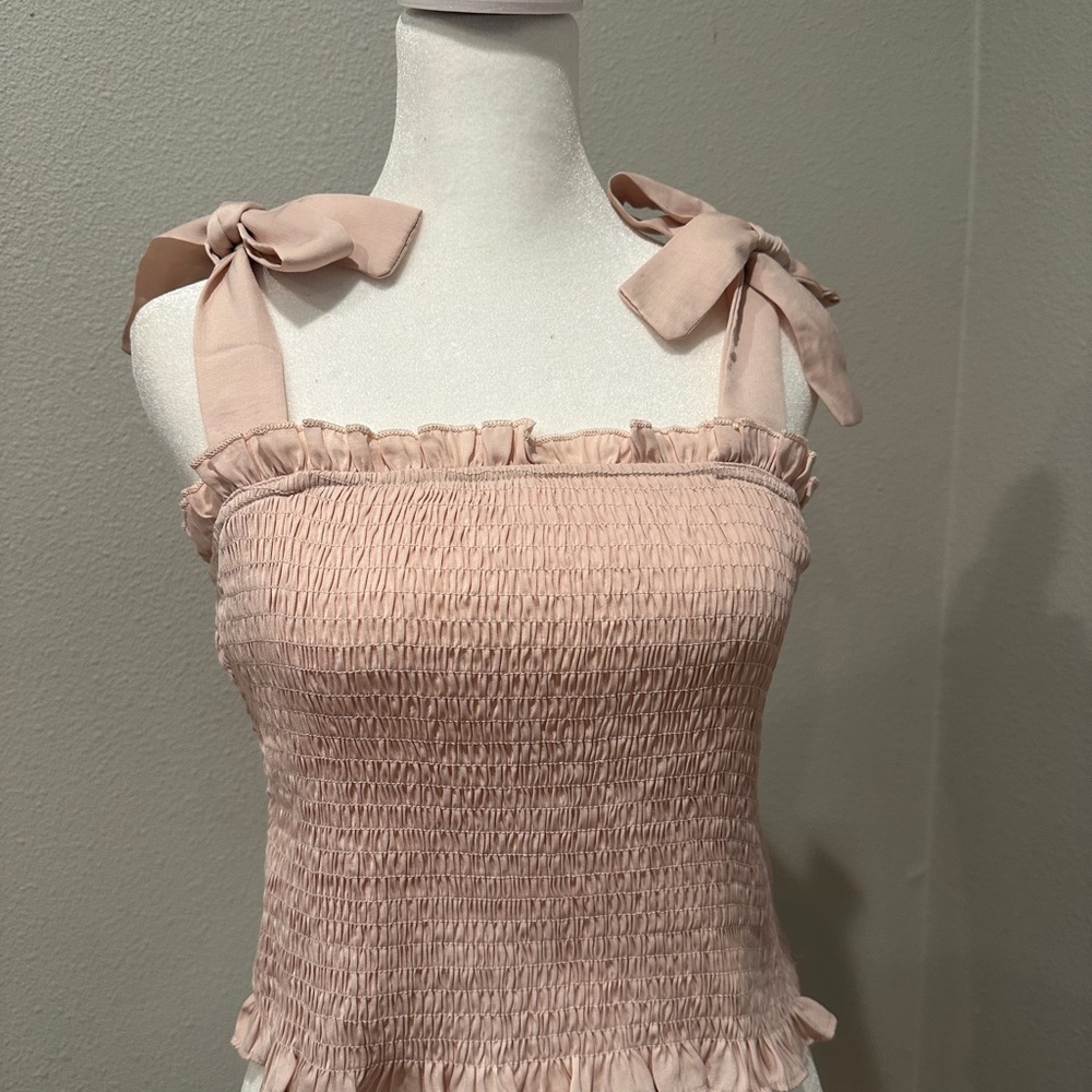 TCEC Light Pink Smocked Tank with Bow Straps